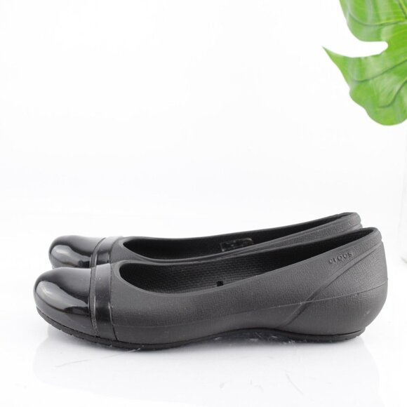 CROCS Womens Cap Toe Ballet Flat Size 5 Black Slip On Shoe Water Resistant Comfy - Picture 8 of 12